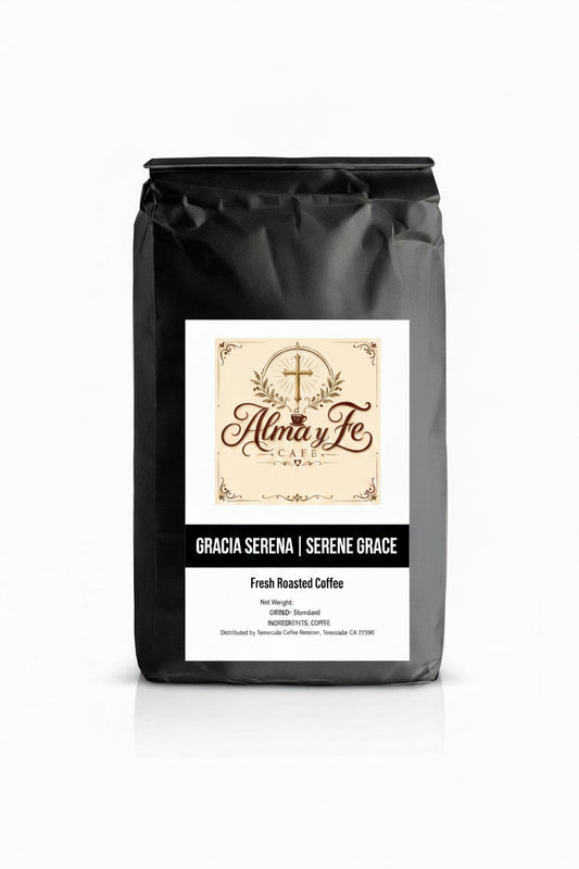Black coffee bag with a visible label on a white background